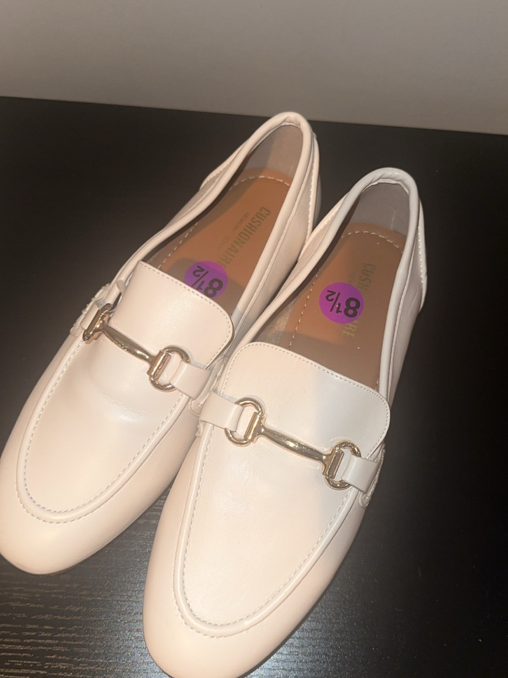 Classic Women's White Loafers with Gold Bit Detail